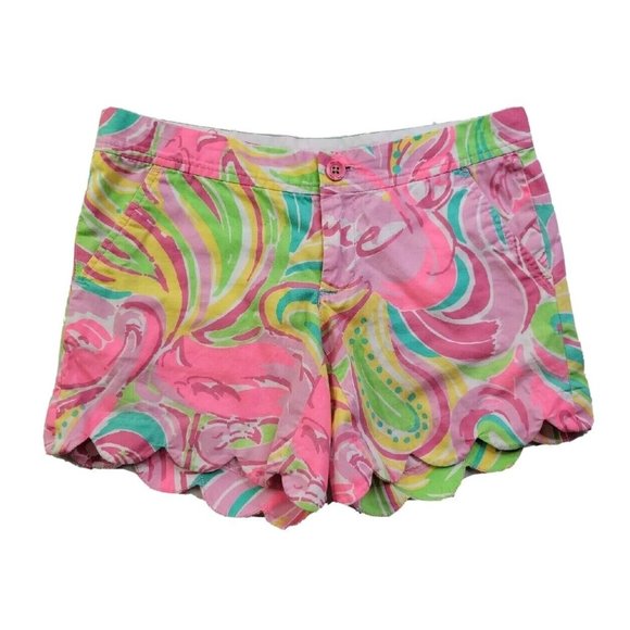 Lilly Pulitzer Buttercup Short All Nighter Women's 00 Scalloped Hem Flamingo 5" - Picture 1 of 11